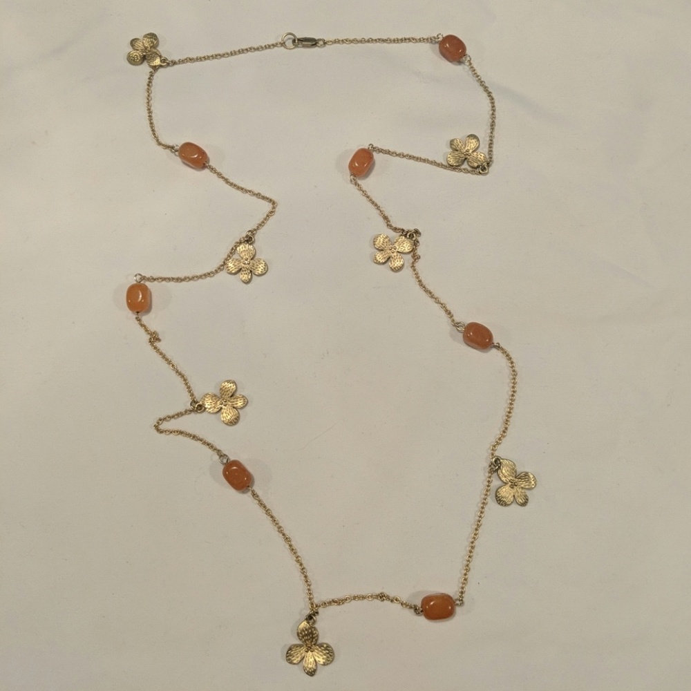 Gold and orange with flowers long necklace